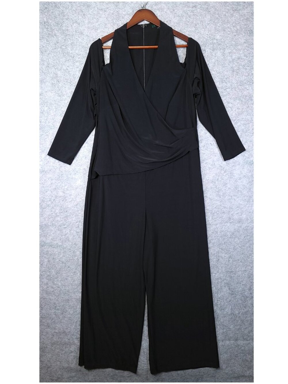 Lauren Ralph Lauren Plus Size 16W Black Cold Shoulder Wide Leg Surplice Jumpsuit